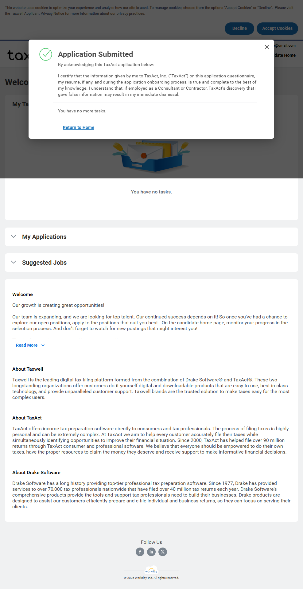 Thanks for applying confirmation screen